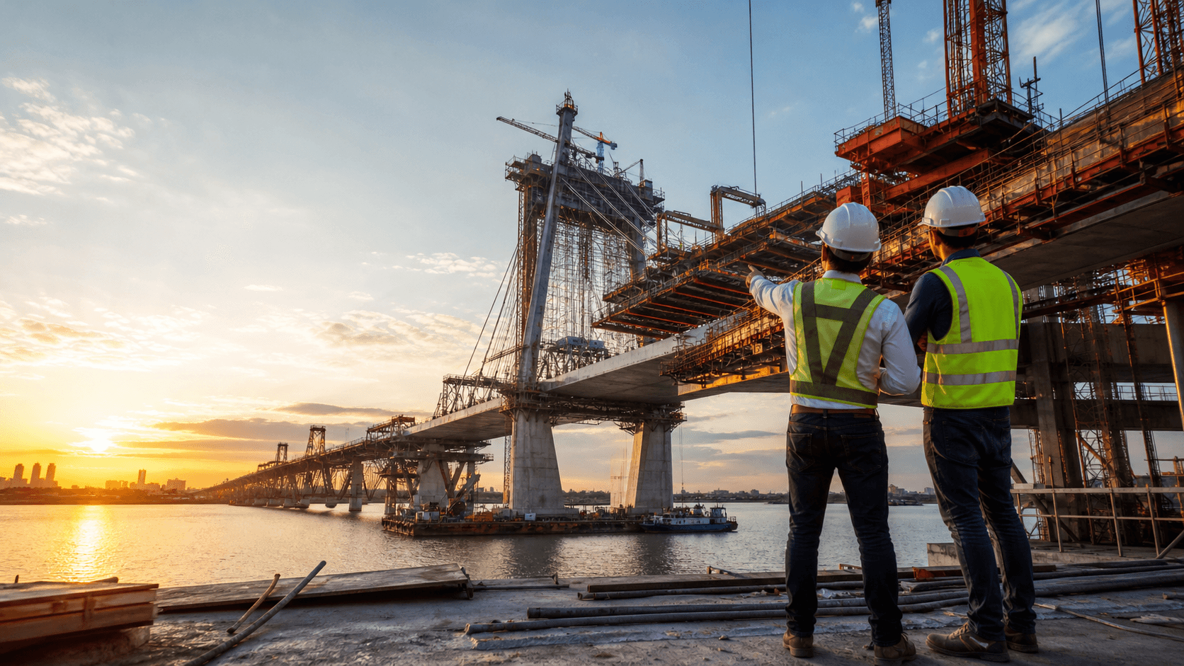Bridge and infrastructure construction scene